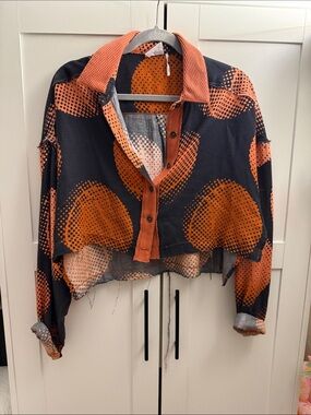 Urban Outfitters Black Crop Jacket with Orange Dot Print